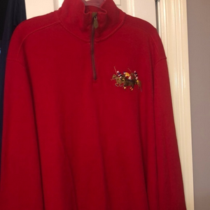 Red‎ long sleeve quarter zip Polo shirt straight hemline size XL